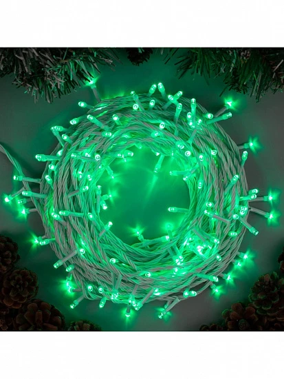 Гирлянда «Нить» 20 м, IP20, белая нить, 200 LED, свечение зелёное, 8 режимов, 220 В