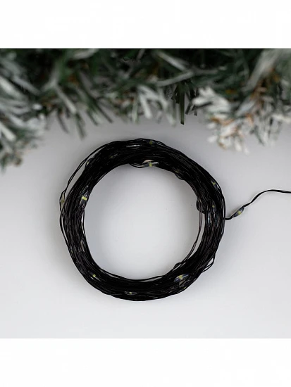 Гирлянда «Нить» 10 м роса, IP20, чёрная нить, 100 LED, свечение белое, 12 В
