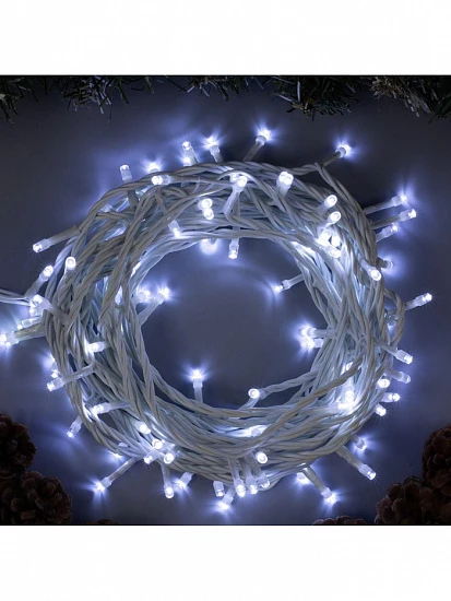 Гирлянда «Нить» 10 м, IP44, белая нить, 100 LED, свечение белое, 8 режимов, 220 В