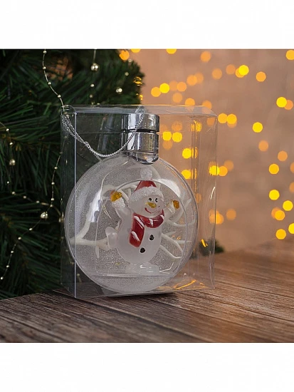Ёлочный шар «Снеговик», 5 LED, от батареек, свечение тёплое белое