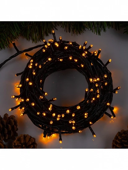 Гирлянда «Нить» 20 м, IP20, тёмная нить, 200 LED, свечение жёлтое, 8 режимов, 220 В