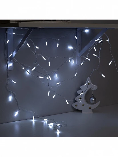 Гирлянда «Нить» 5 м с насадками «Хрусталики», IP20, прозрачная нить, 50 LED, свечение белое, 8 режимов, 220 В