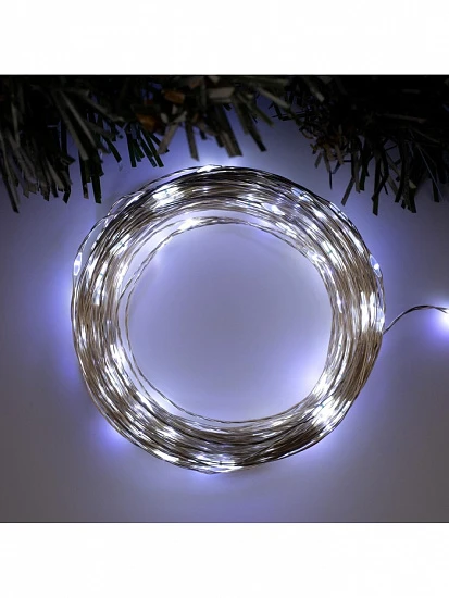 Гирлянда «Нить» 20 м роса, IP20, серебристая нить, 200 LED, свечение белое, 12 В