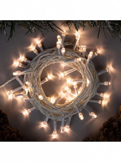 Гирлянда «Нить» 5 м, IP20, белая нить, 50 LED, свечение тёплое белое, 8 режимов, 220 В