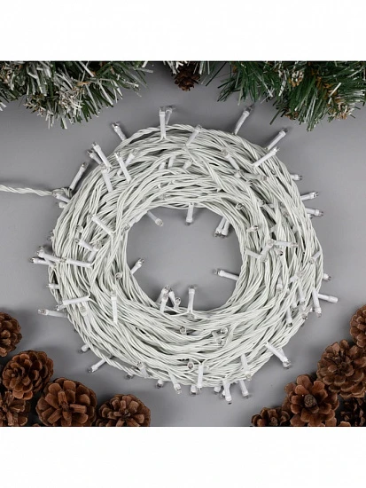 Гирлянда «Нить» 20 м, IP20, белая нить, 200 LED, свечение жёлтое, 8 режимов, 220 В