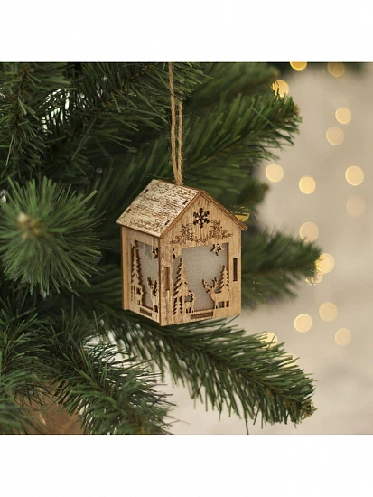Ёлочная игрушка «Домик с оленем», 8×5×6 см, 1 LED, от батареек, свечение тёплое белое