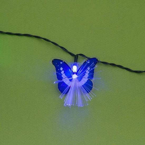 Гирлянда «Нить», 4.5 м, уличная, с насадками «Бабочка», IP44, 30 LED, 2 режима, солнечная батарея, тёмная нить, свечение синее/зелёное
