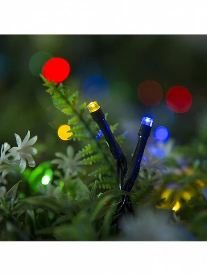 Гирлянда «Нить», 10 м, уличная, IP44, 100 LED, 2 режима, солнечная батарея, тёмная нить, свечение мульти