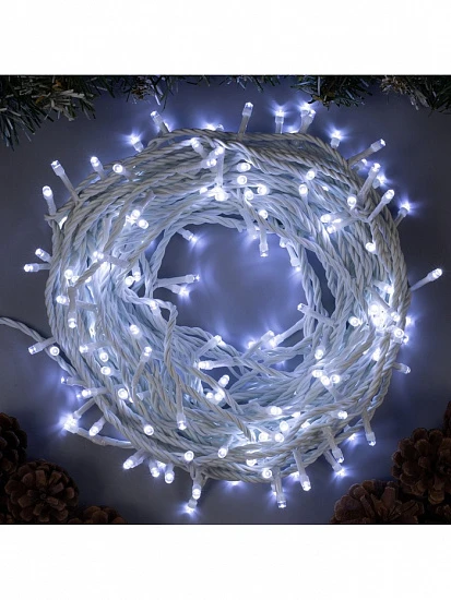 Гирлянда «Нить» 20 м, IP44, белая нить, 200 LED, свечение белое, 8 режимов, 220 В