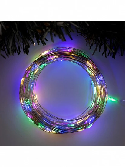 Гирлянда «Нить» 20 м роса, IP20, серебристая нить, 200 LED, свечение мульти, 12 В