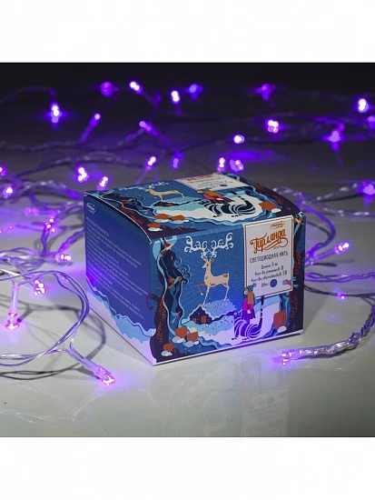 Гирлянда «Нить» 5 м, IP20, прозрачная нить, 50 LED, 8 режимов, 220 В, свечение фиолетовое