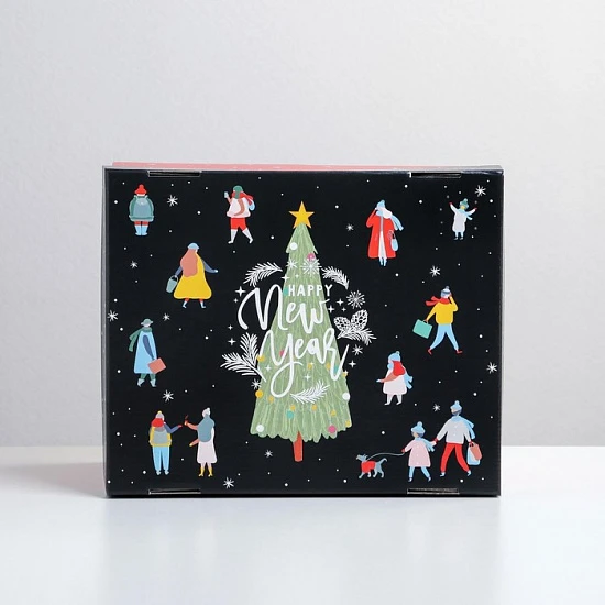 Коробка подарочная новогодняя складная Happy new year, 31×25.5×16 см, Новый год