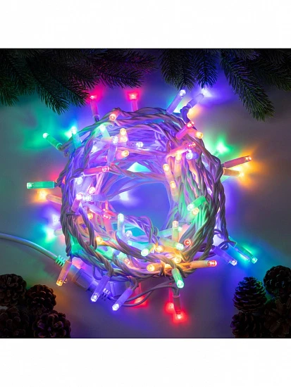 Гирлянда «Нить» 10 м, IP65, УМС, белая каучуковая нить, 100 LED, свечение мульти, 220 В