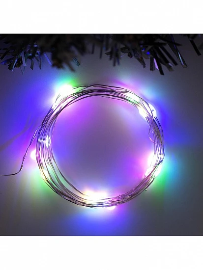 Гирлянда «Нить» 2 м роса, IP20, серебристая нить, 20 LED, свечение мульти, USB