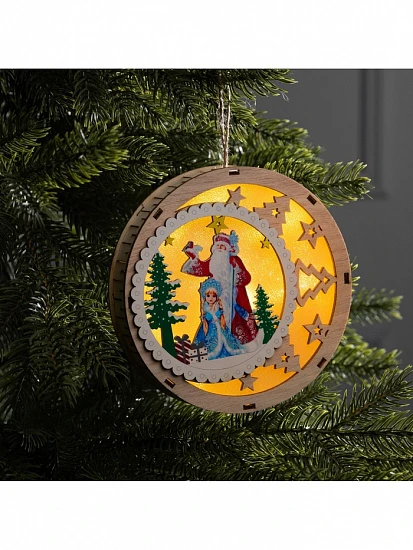 Подвеска световая «Дед Мороз и Снегурочка», 15×3 см, 6 LED, от батареек АААx2, свечение тёплое белое