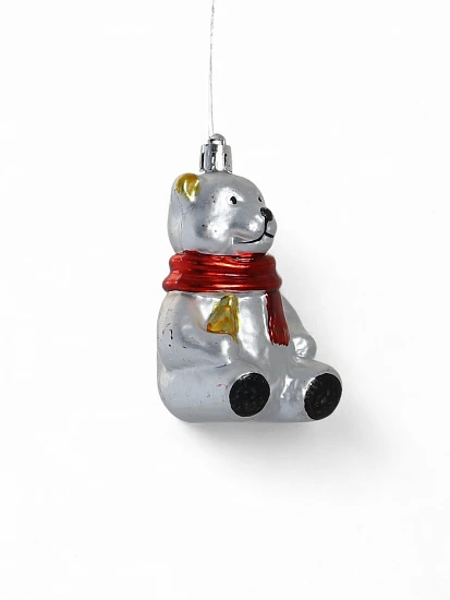 Ёлочная игрушка 4 шт. «Мишка в шарфике» 5.5×8 см, серебро