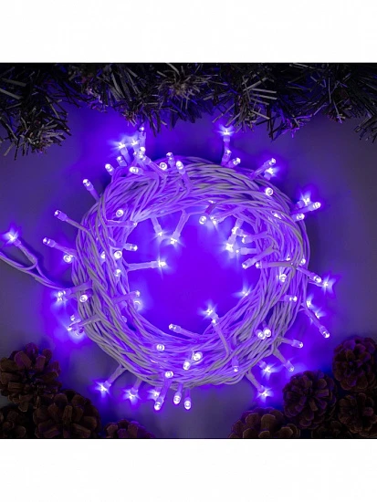 Гирлянда «Нить» 10 м, IP44, белая нить, 100 LED, свечение фиолетовое, 8 режимов, 220 В