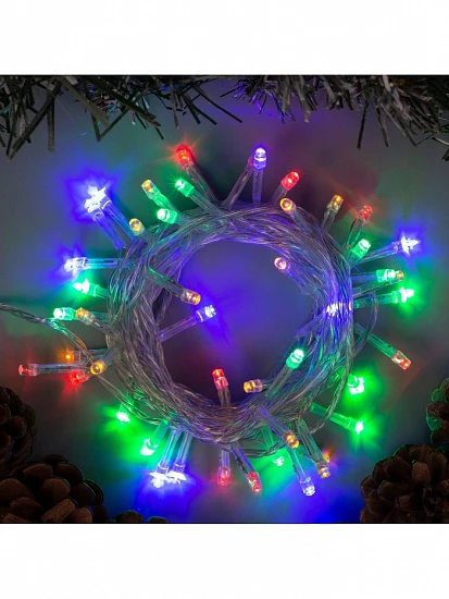 Гирлянда «Нить» 5 м, IP20, прозрачная нить, 50 LED, 8 режимов, 220 В, свечение мульти