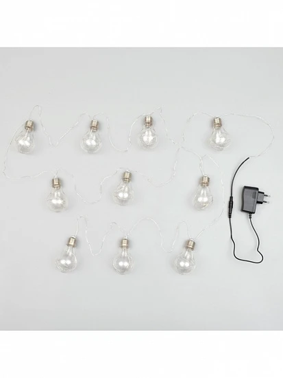 Гирлянда «Нить» 3 м с насадками «Лампочки», IP20, серебристая нить, 100 LED, свечение тёплое белое, 3.5 В