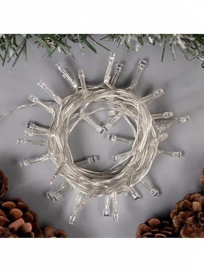 Гирлянда «Нить» 4 м, IP20, прозрачная нить, 40 LED, 2 режима, батарейки AAх3 (нет в комплекте), свечение белое