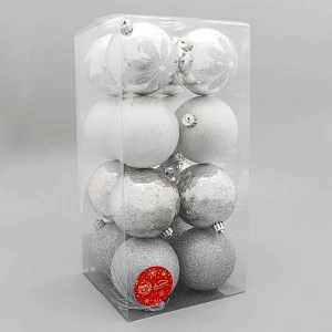 Ёлочные игрушки «Зимний шик», шары новогодние, d=8 см, набор 16 шт., серебро