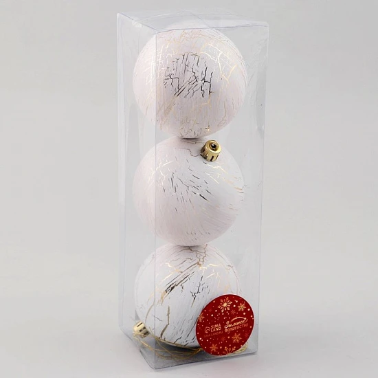 Ёлочные игрушки «Мюриель», шары новогодние, d=8 см, набор 3 шт., бело-золотой