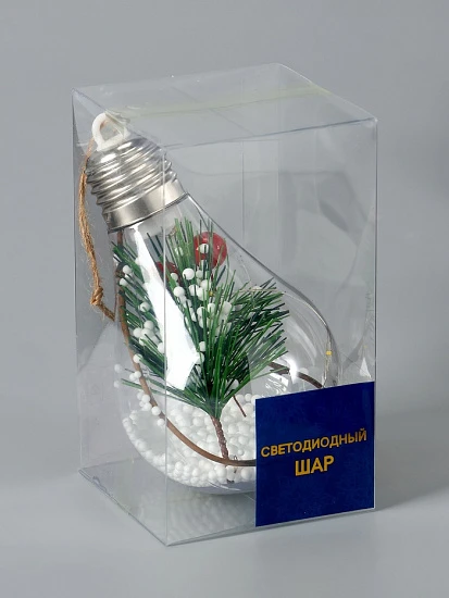 Ёлочный шар «Еловая ветка», 5 LED, от батареек, свечение тёплое белое