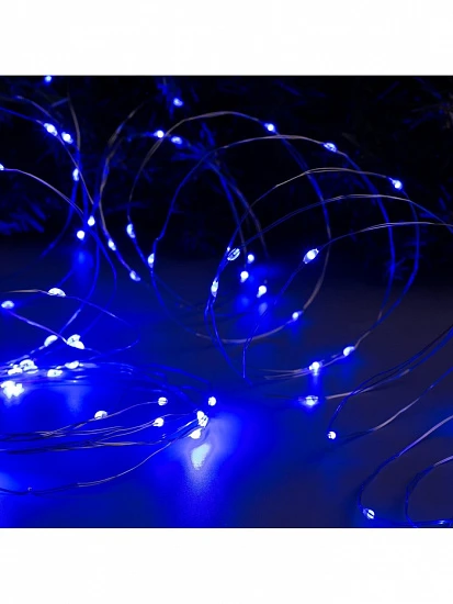 Гирлянда «Нить» 10 м роса, IP20, серебристая нить, 100 LED, свечение синее, 12 В