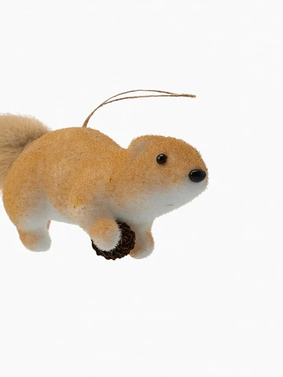 Ёлочная игрушка «Белка с шишкой» 4.5×20 см, бежевый