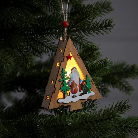 Ёлочная игрушка «Ёлочка с Дедом Морозом», 12×10×3 см, 1 LED, от батареек, свечение тёплое белое