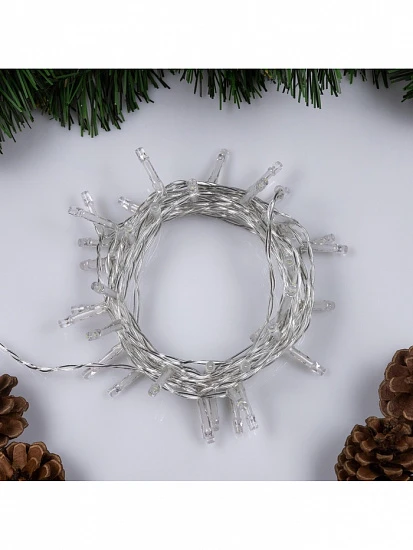 Гирлянда «Нить» 4 м, IP20, прозрачная нить, 40 LED, 2 режима, батарейки AAх3 (нет в комплекте), свечение аквамарин