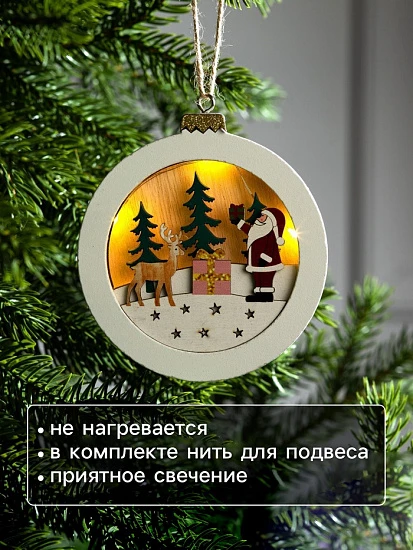 Ёлочная игрушка «Шар с Дедом Морозом», 11×11×1.5 см, от батареек, свечение тёплое белое
