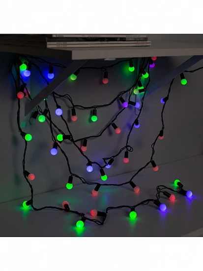 Гирлянда «Нить» 20 м с насадками «Шарики 1.5 см», IP44, тёмная нить, 200 LED, свечение мульти (RG/RB), мигание, 220 В