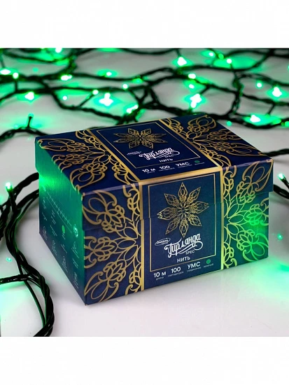 Гирлянда «Нить» 10 м, IP44, УМС, тёмная нить, 100 LED, свечение зелёное, 220 В