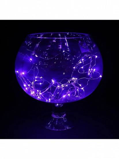 Гирлянда «Нить» 5 м роса, IP20, серебристая нить, 50 LED, батарейки CR2032×2 (в комплекте), свечение фиолетовое