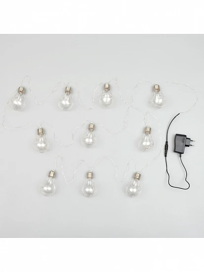 Гирлянда «Нить» 3 м с насадками «Лампочки», IP20, серебристая нить, 100 LED, свечение белое, 3.5 В