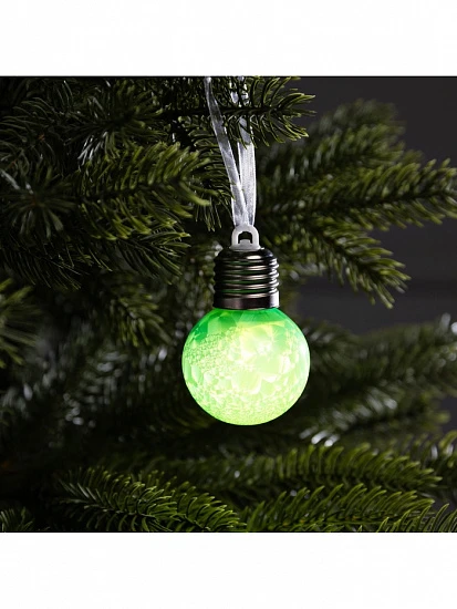 Ёлочный шар «Зимний узор зелёный», d=5 см, 1 LED, от батареек AG13×3, свечение тёплое белое