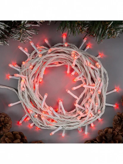 Гирлянда «Нить» 10 м, IP20, белая нить, 100 LED, 8 режимов, 220 В, свечение красное
