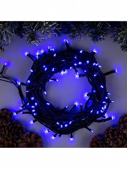 Гирлянда «Нить» 10 м, IP44, тёмная нить, 100 LED, свечение синее, 8 режимов, 220 В