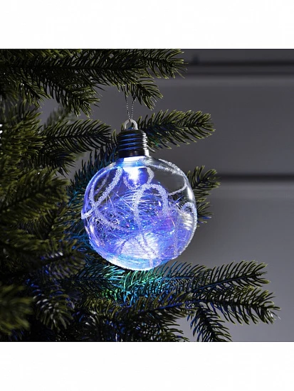 Ёлочный шар «Ледяной узор», 10 см, 1 LED, от батареек, свечение RGB