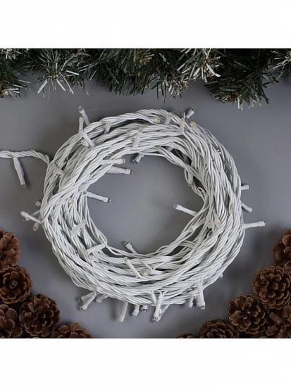 Гирлянда «Нить» 10 м, IP44, УМС, белая нить, 100 LED, свечение тёплое белое, 220 В