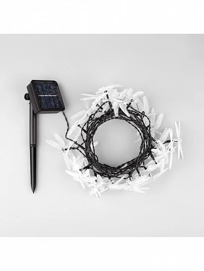 Гирлянда «Нить», 4.5 м, уличная, с насадками «Стрекоза», IP44, 30 LED, 2 режима, солнечная батарея, тёмная нить, свечение зелёное/аквамарин/жёлтое