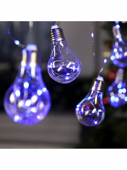 Гирлянда «Нить» 3 м с насадками «Лампочки», IP20, серебристая нить, 100 LED, свечение синее, 3.5 В