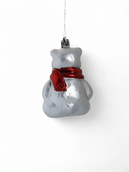 Ёлочная игрушка 4 шт. «Мишка в шарфике» 5.5×8 см, серебро