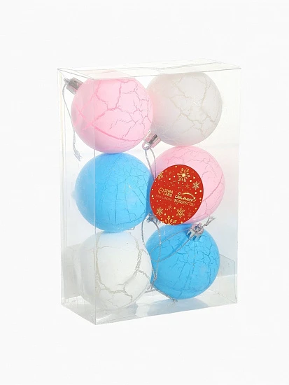 Ёлочные игрушки «Кракле», шары новогодние, d=6 см, набор 6 шт., МИКС