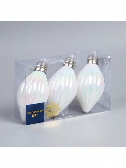 Набор ёлочных шаров «Снежное сияние», 3 шт., d=8 см, 3 LED, от батареек AG13×9, свечение тёплое белое