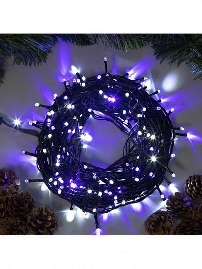 Гирлянда «Нить» 20 м, IP44, тёмная нить, 200 LED, свечение бело-синее, мигание, 220 В