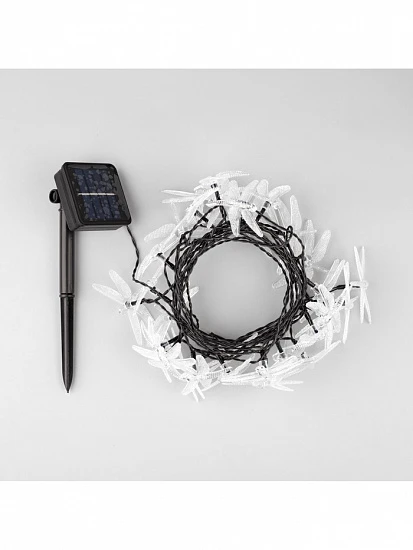 Гирлянда «Нить», 4.5 м, уличная, с насадками «Стрекоза», IP44, 30 LED, 2 режима, солнечная батарея, тёмная нить, свечение тёплое белое