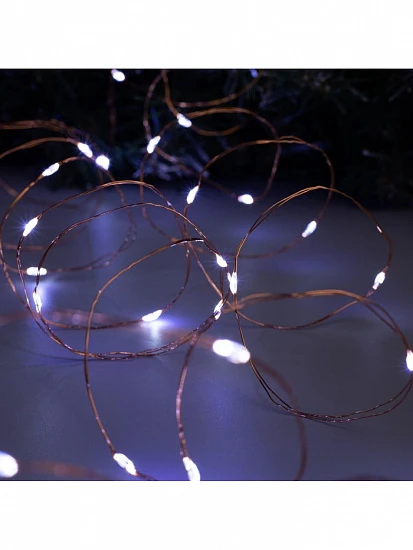 Гирлянда «Нить» 10 м роса, IP20, медная нить, 100 LED, свечение белое, 12 В