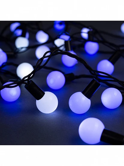Гирлянда «Нить» 10 м с насадками «Шарики 2.5 см», IP44, тёмная нить, 100 LED, свечение бело-синее, мигание, 220 В